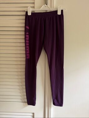 Puma Women’s Deep Purple Logo Leggings SZ Small Stretch Cotton